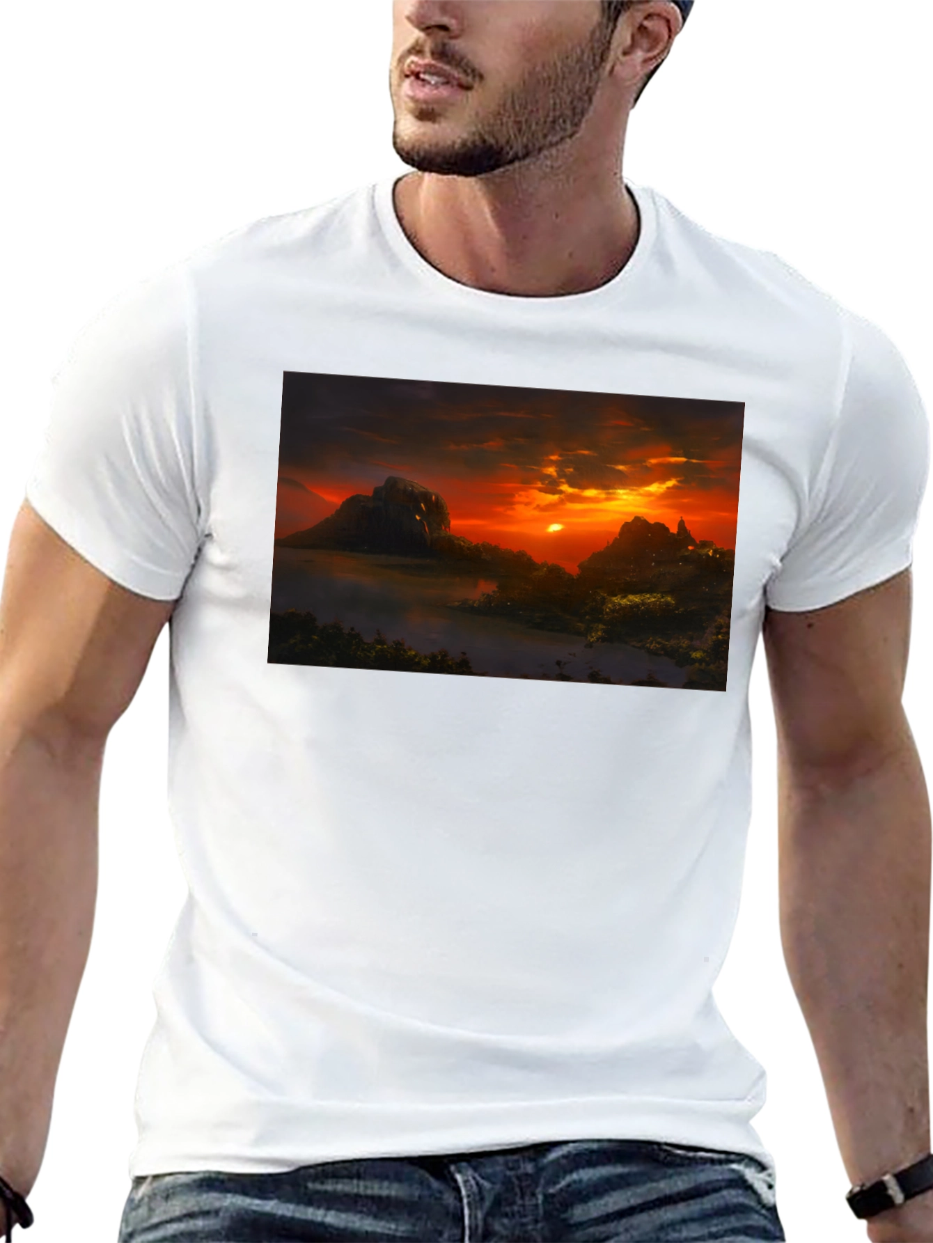 Sunset Landscape Graphic Tee - Black
