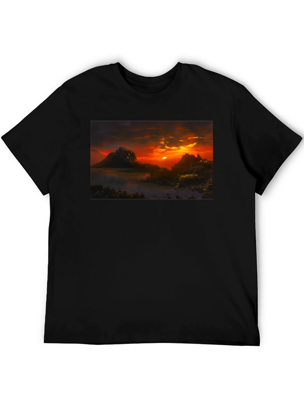 Sunset Landscape Graphic Tee - Black