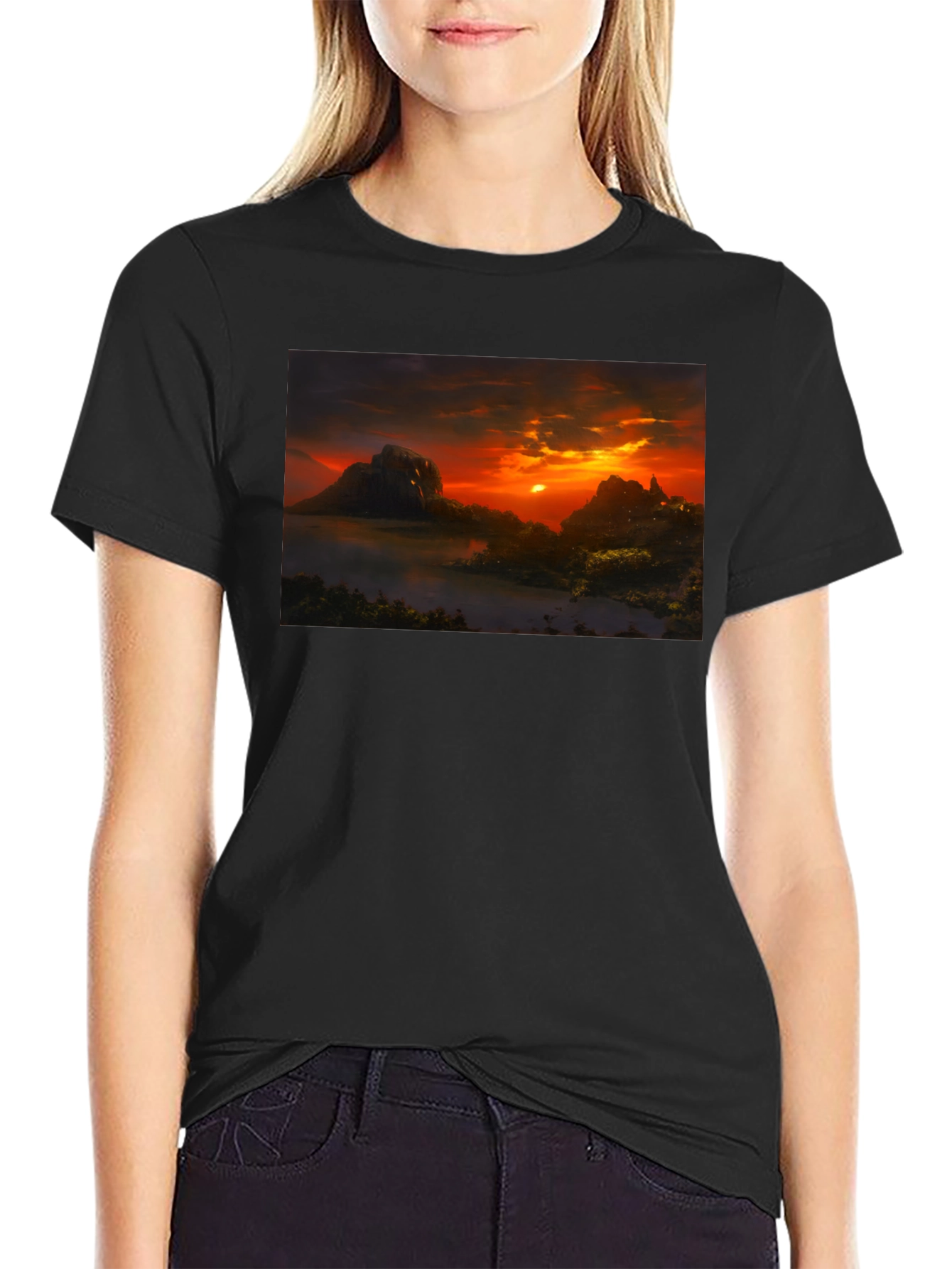 Sunset Landscape Graphic Tee - Black