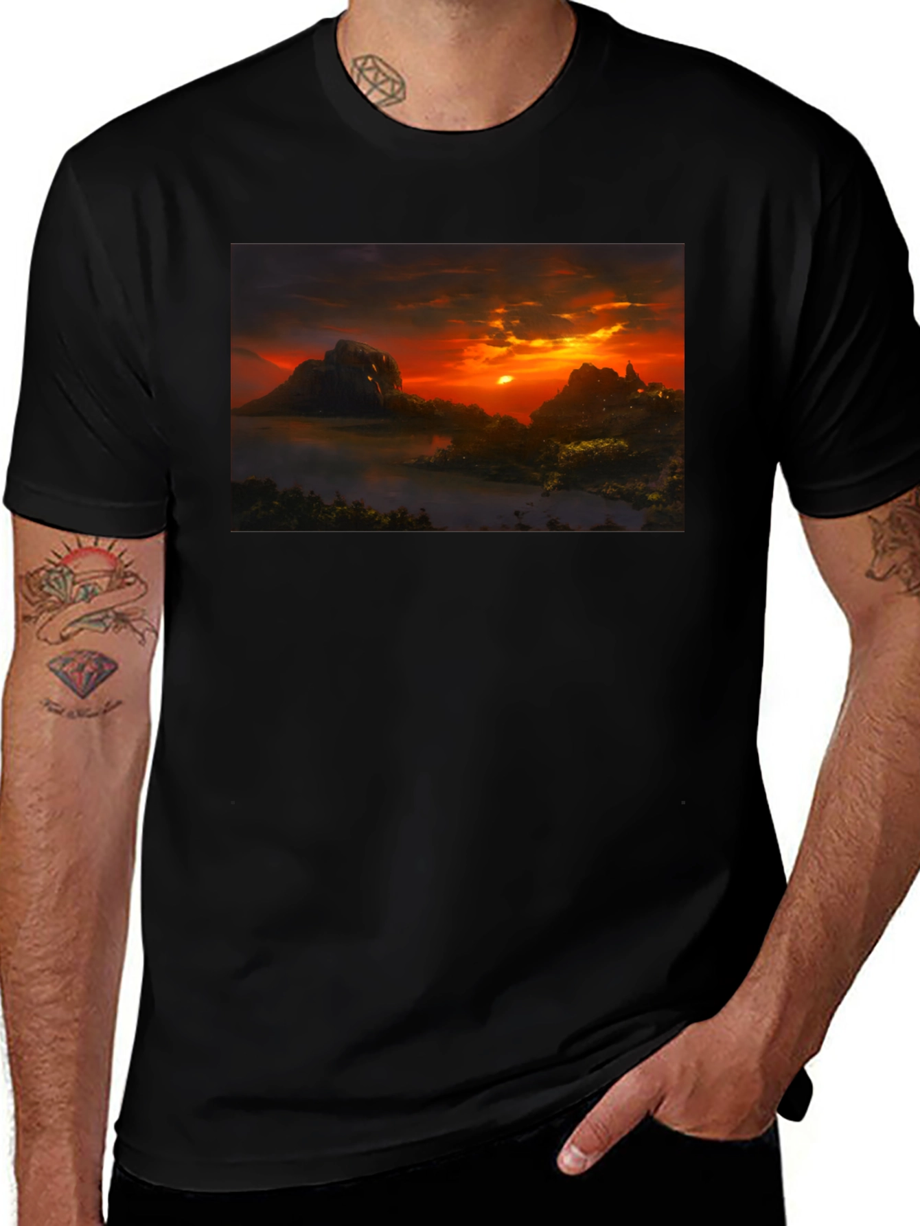 Sunset Landscape Graphic Tee - Black
