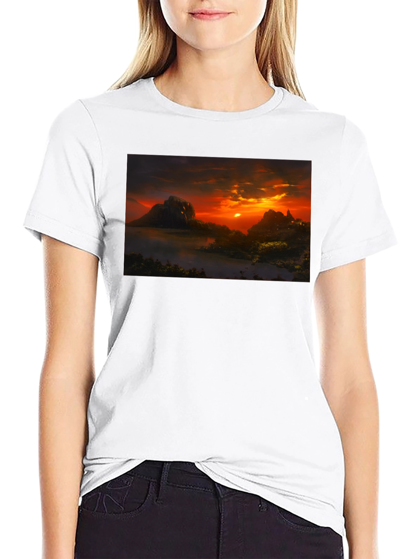 Sunset Landscape Graphic Tee - Black
