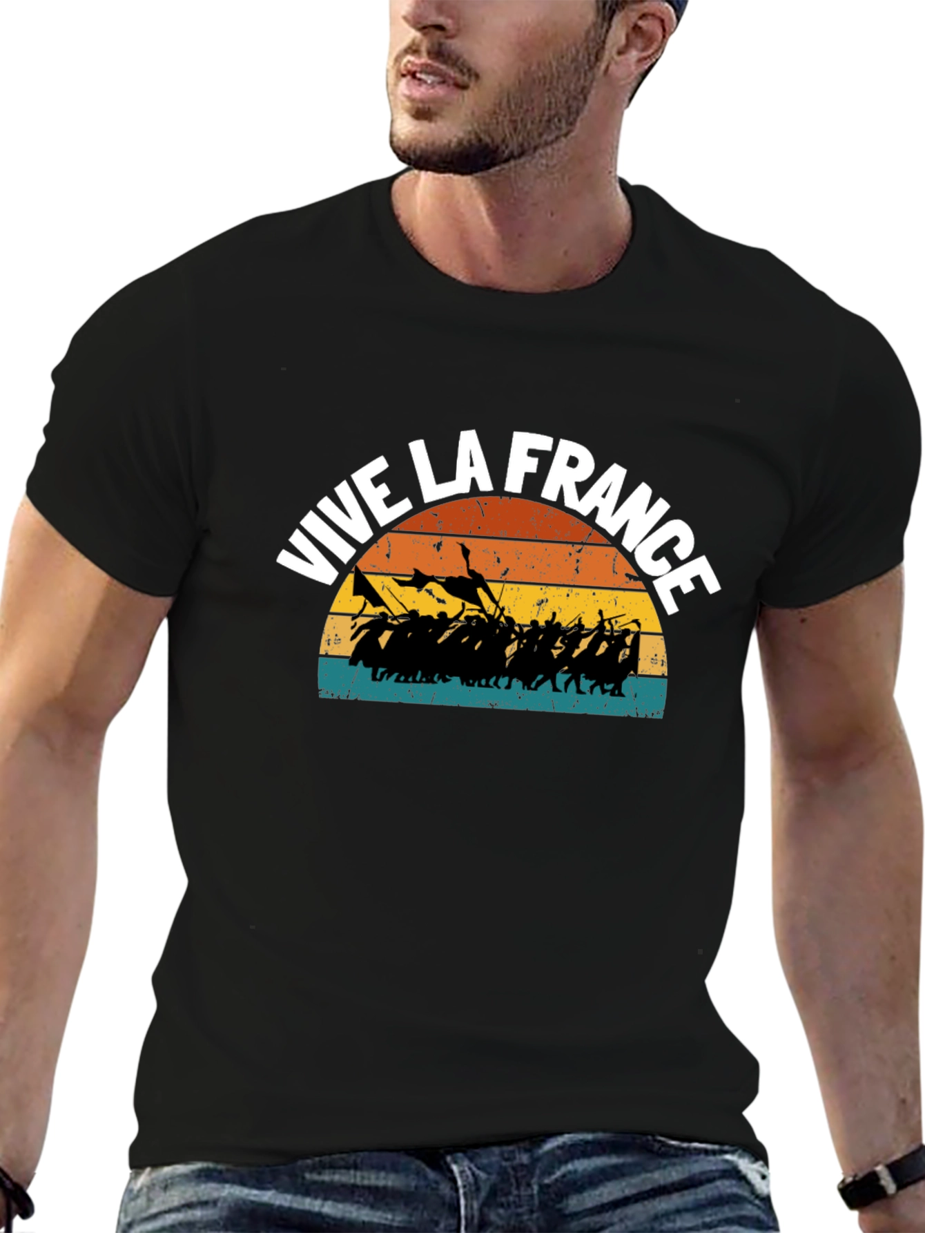 Vive La France Retro Graphic Tee - Black Cotton