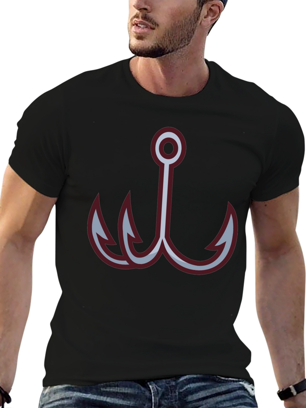 Black Fishing Hook Graphic Tee