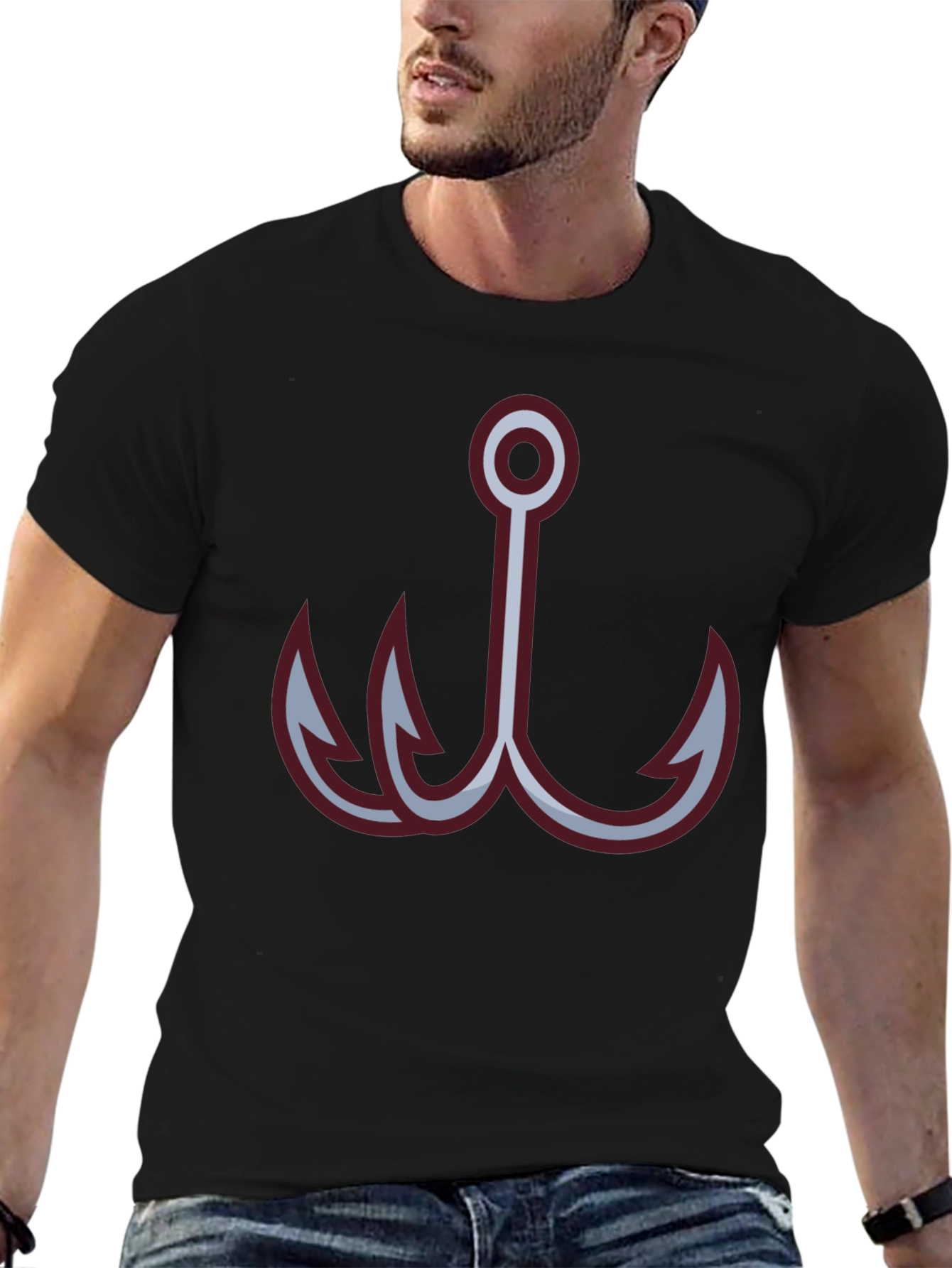 Black Fishing Hook Graphic Tee
