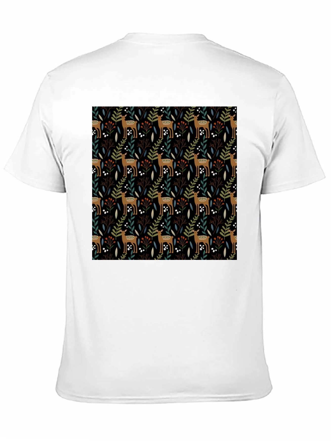 Deer & Foliage Print Black T-Shirt