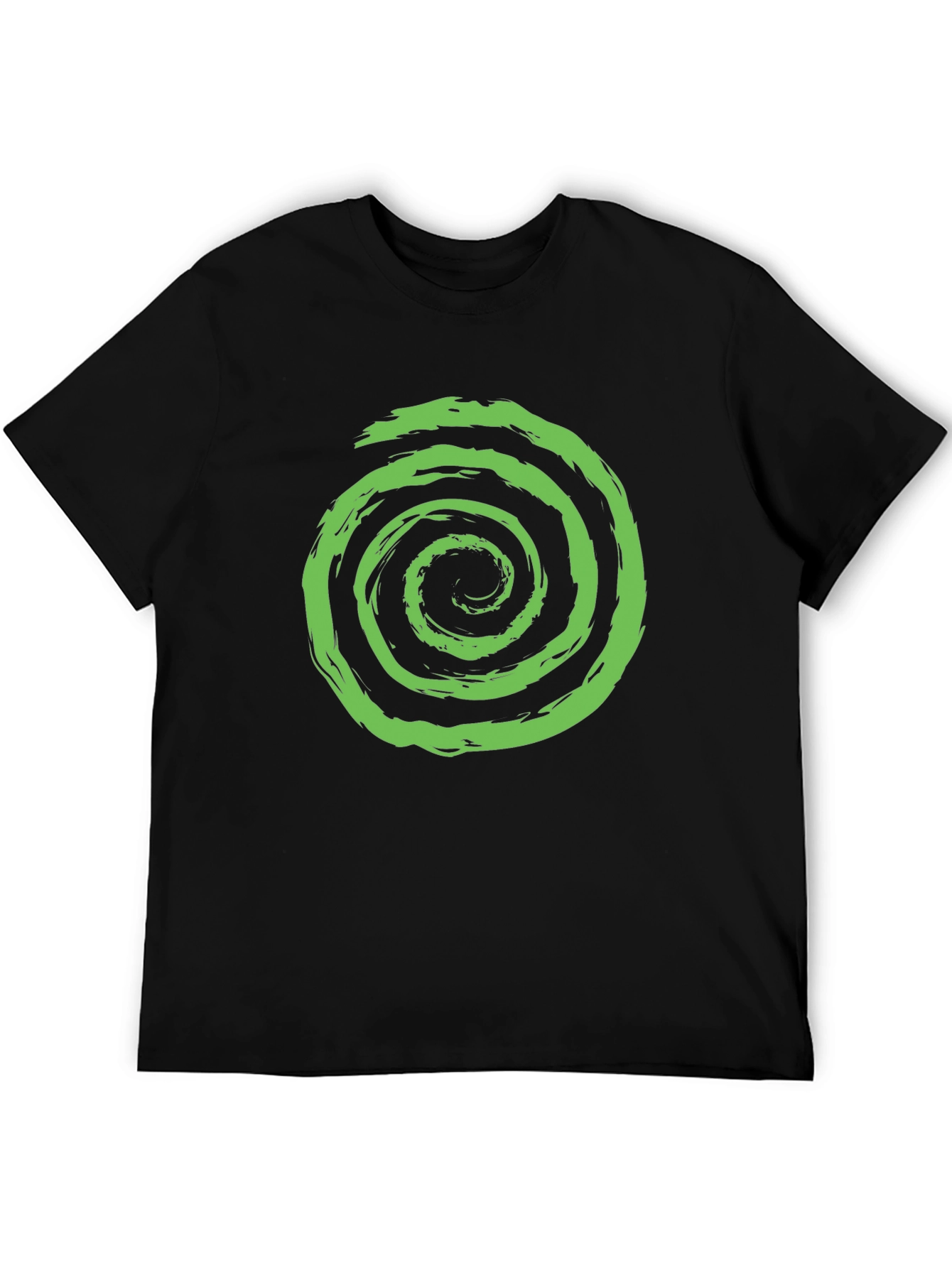 Green Spiral Graphic Black T-Shirt