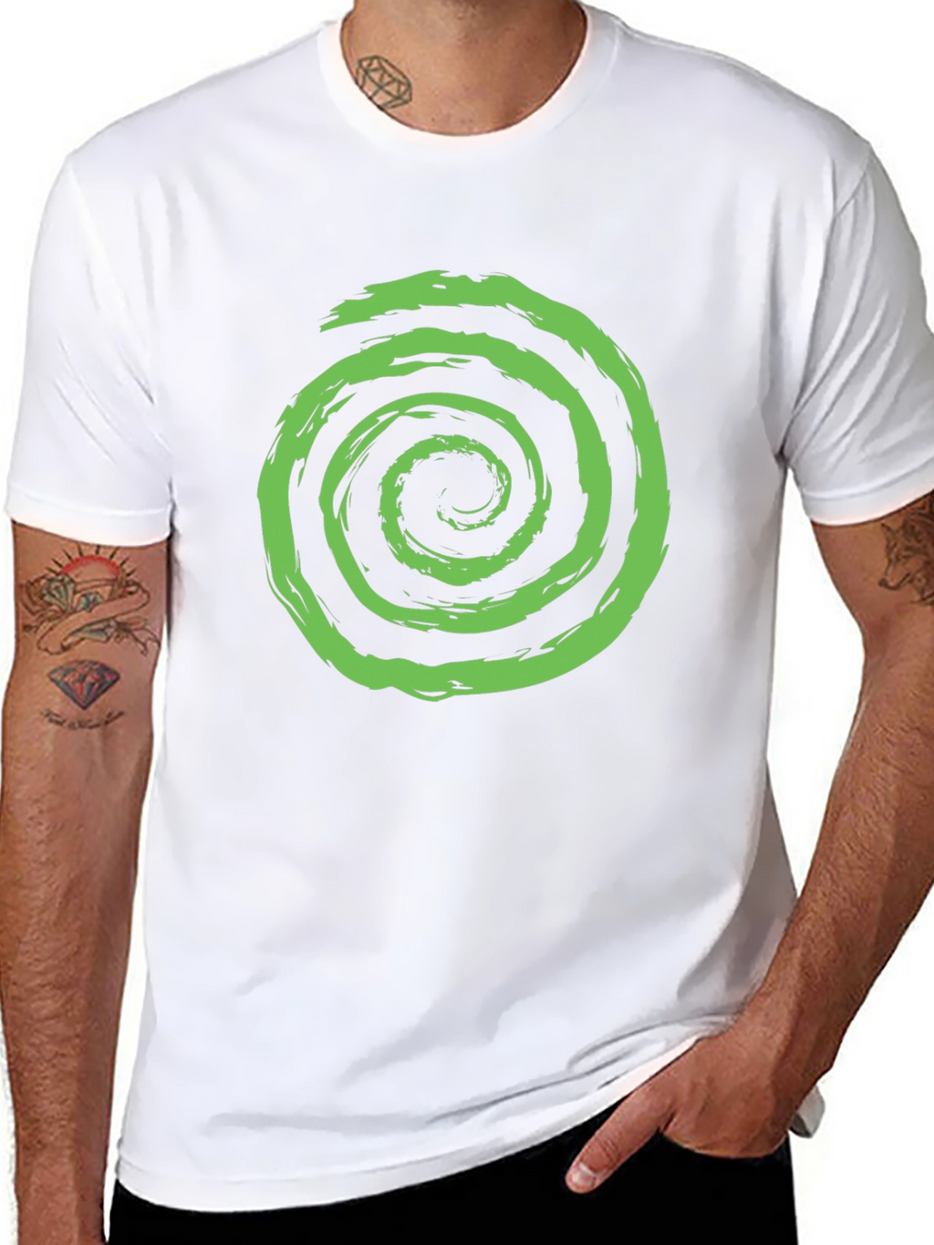 Green Spiral Graphic Black T-Shirt