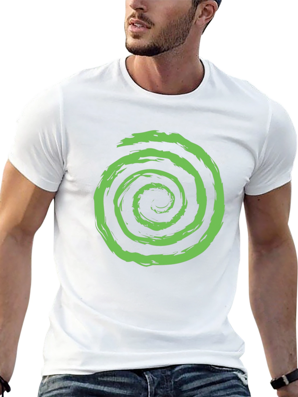 Green Spiral Graphic Black T-Shirt