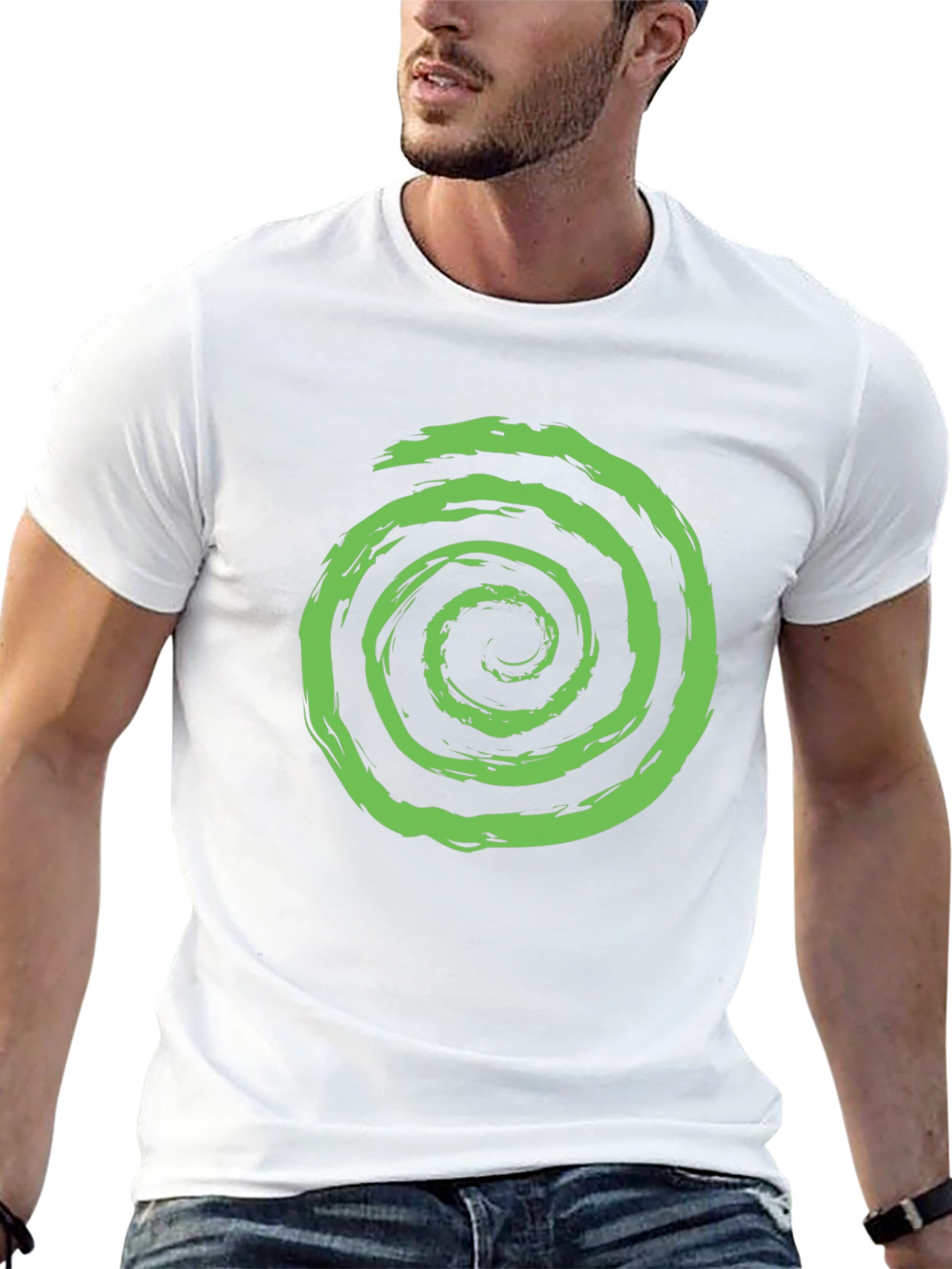 Green Spiral Graphic Black T-Shirt
