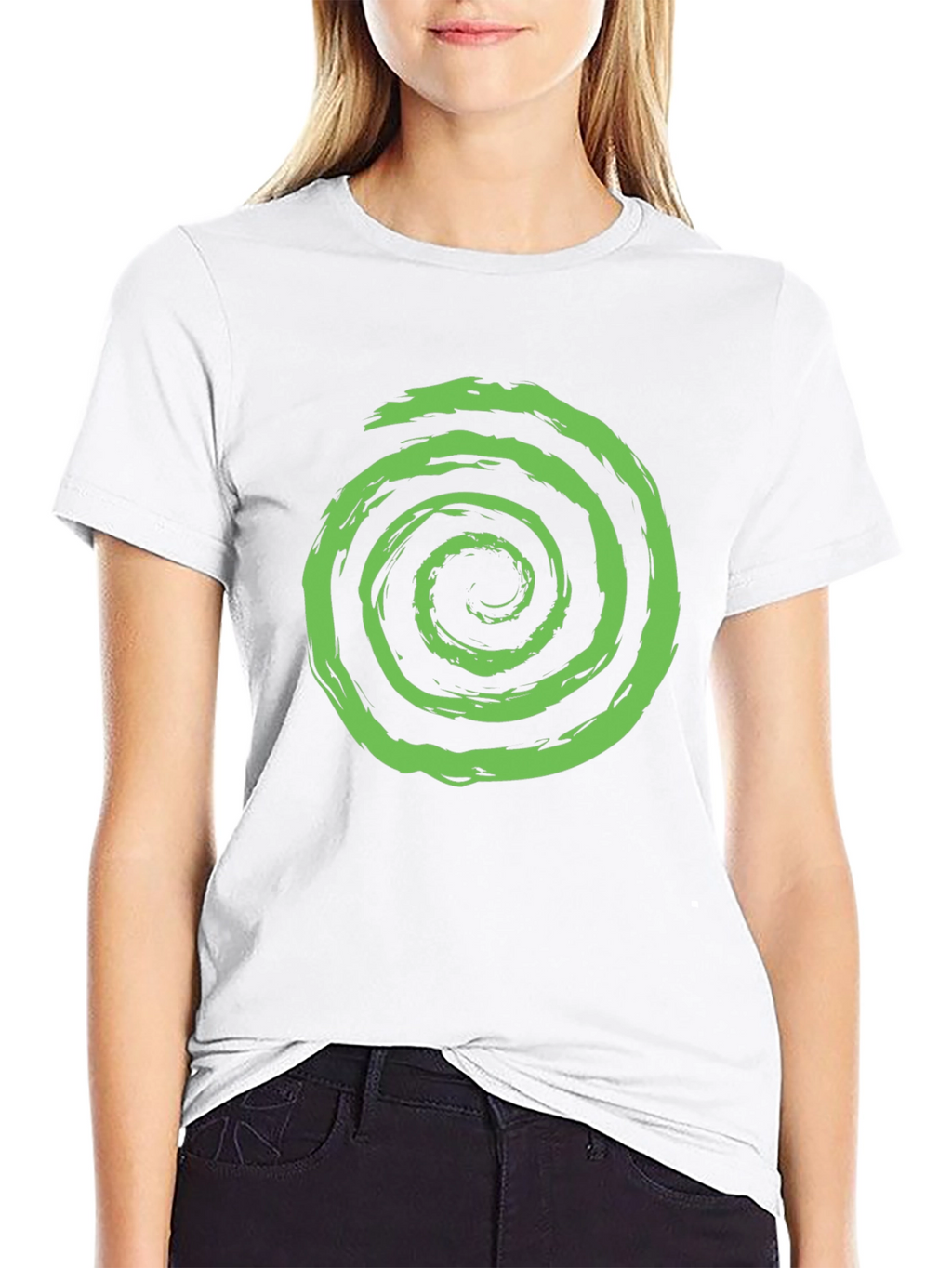 Green Spiral Graphic Black T-Shirt