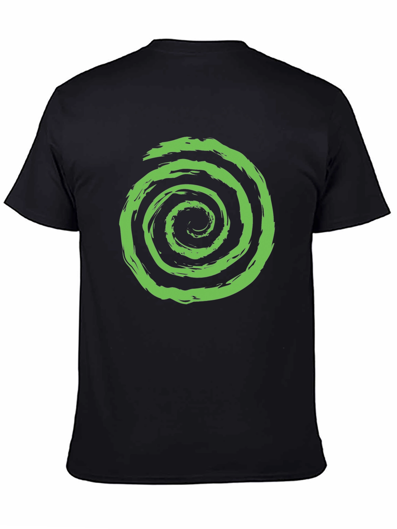 Green Spiral Graphic Black T-Shirt