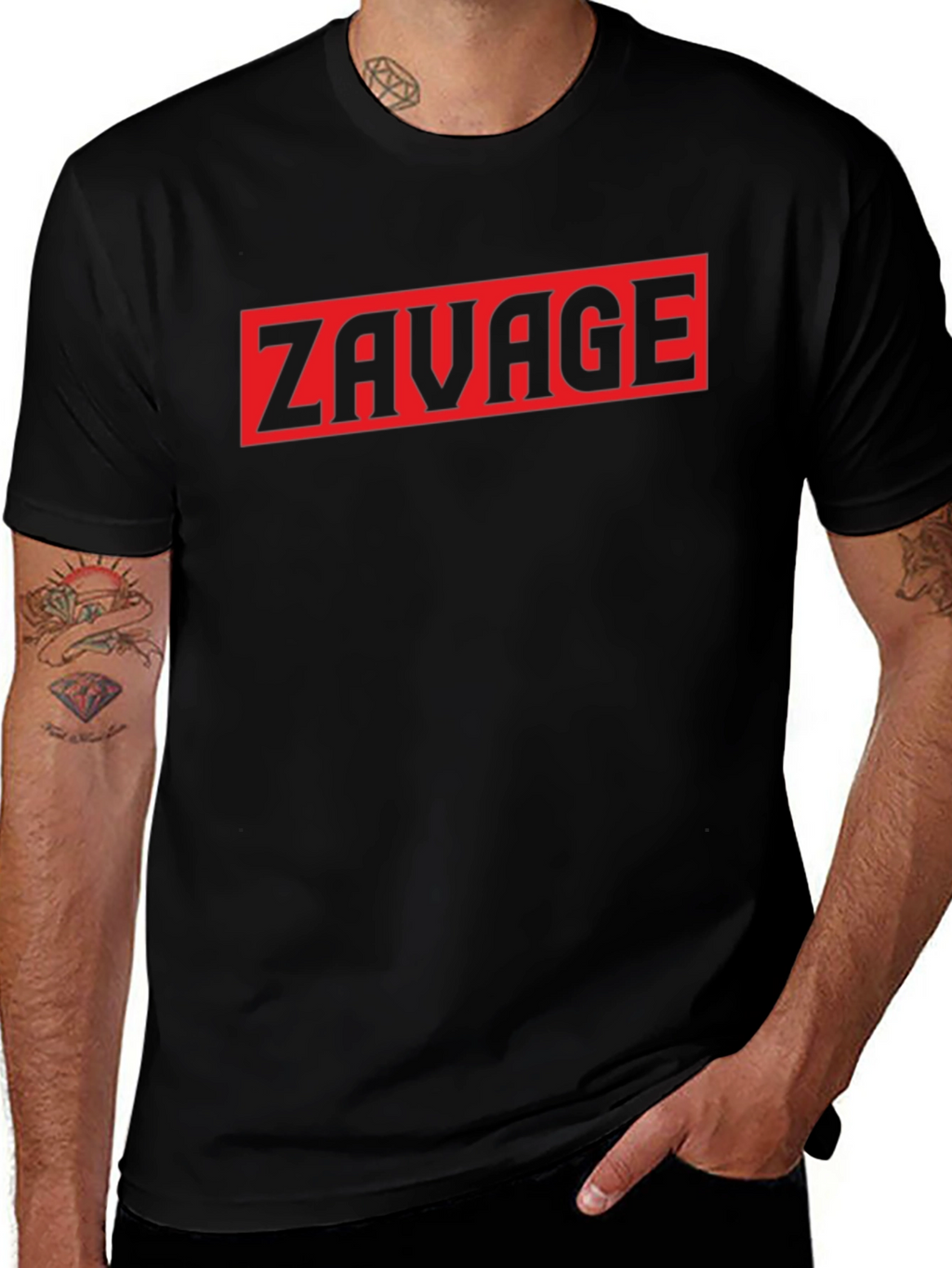 Zavage Graphic Tee - Bold Red Print on Black