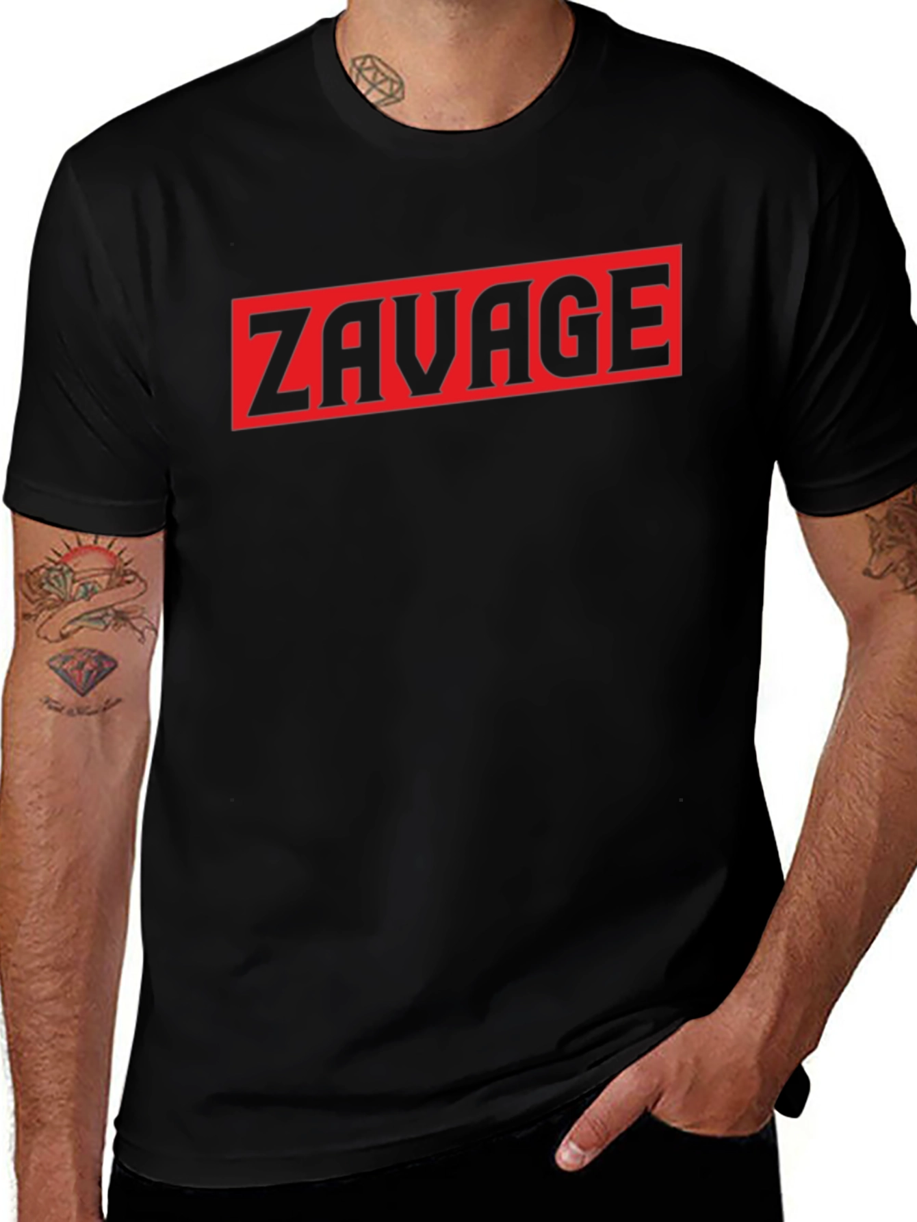 Zavage Graphic Tee - Bold Red Print on Black