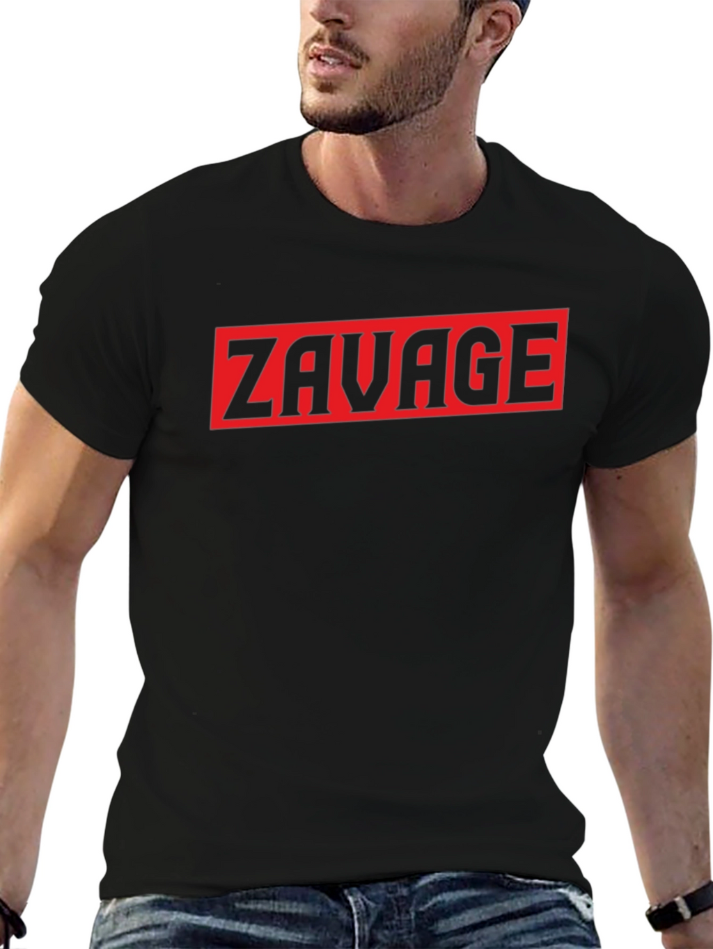 Zavage Graphic Tee - Bold Red Print on Black