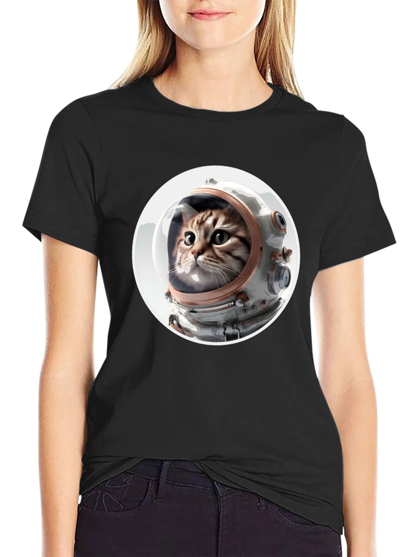 Astronaut Cat Graphic Tee - Unisex Black T-Shirt