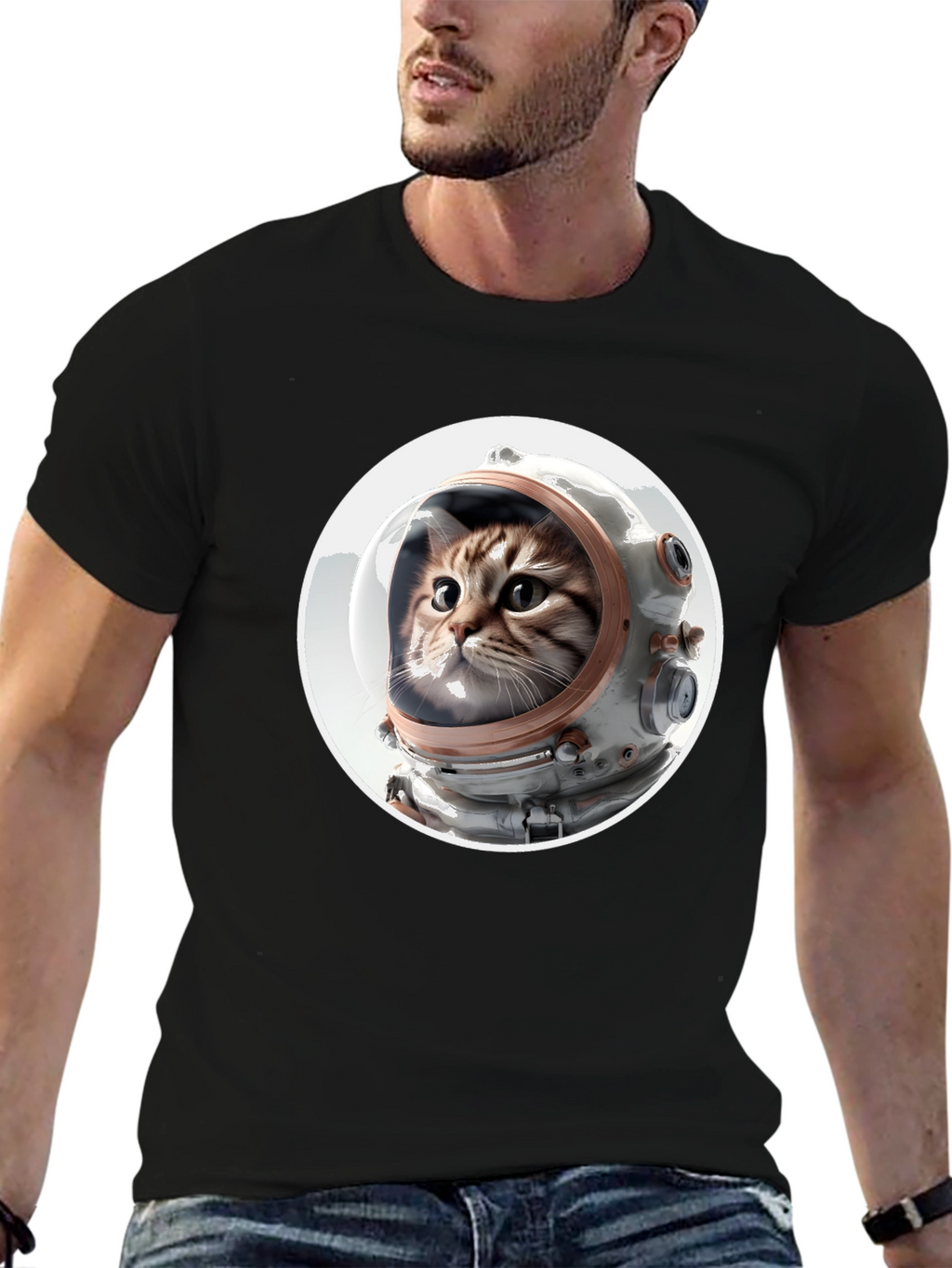 Astronaut Cat Graphic Tee - Unisex Black T-Shirt