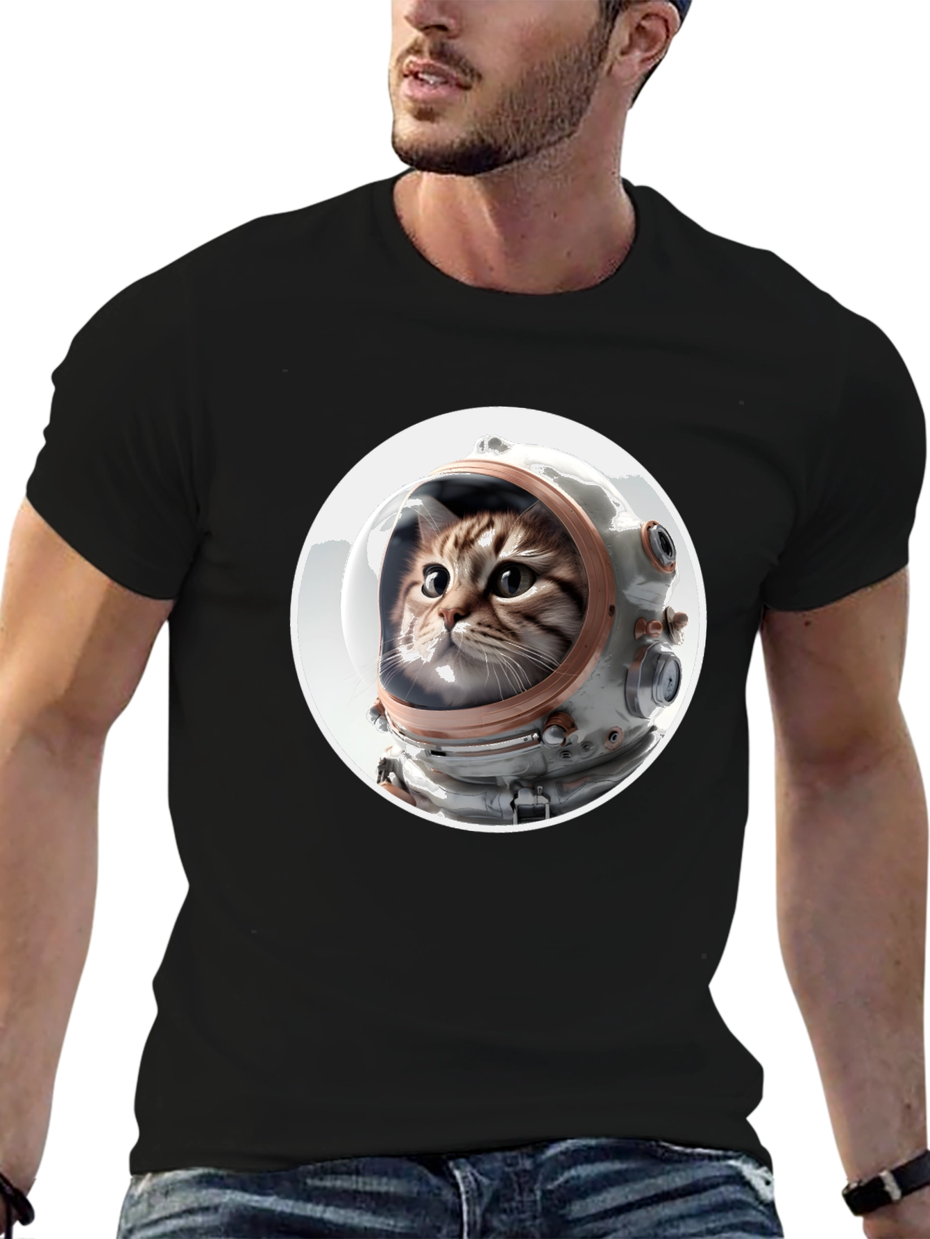 Astronaut Cat Graphic Tee - Unisex Black T-Shirt
