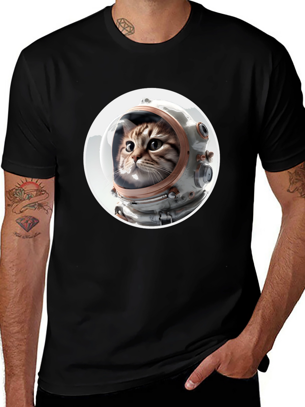 Astronaut Cat Graphic Tee - Unisex Black T-Shirt