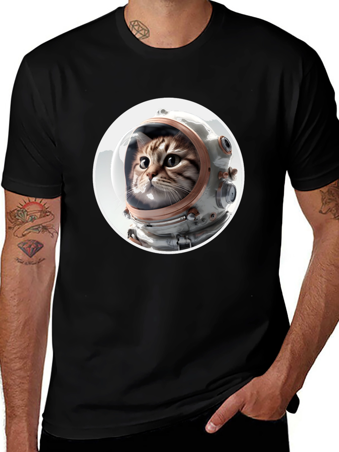 Astronaut Cat Graphic Tee - Unisex Black T-Shirt