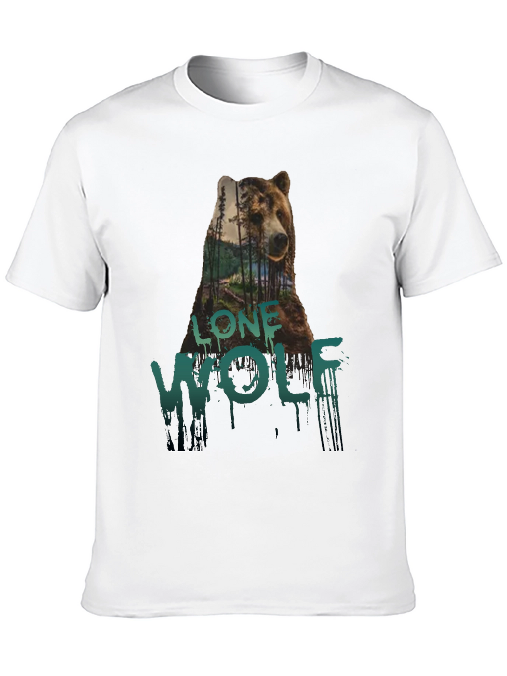Lone Wolf Bear Graphic Tee - Black Cotton T-Shirt