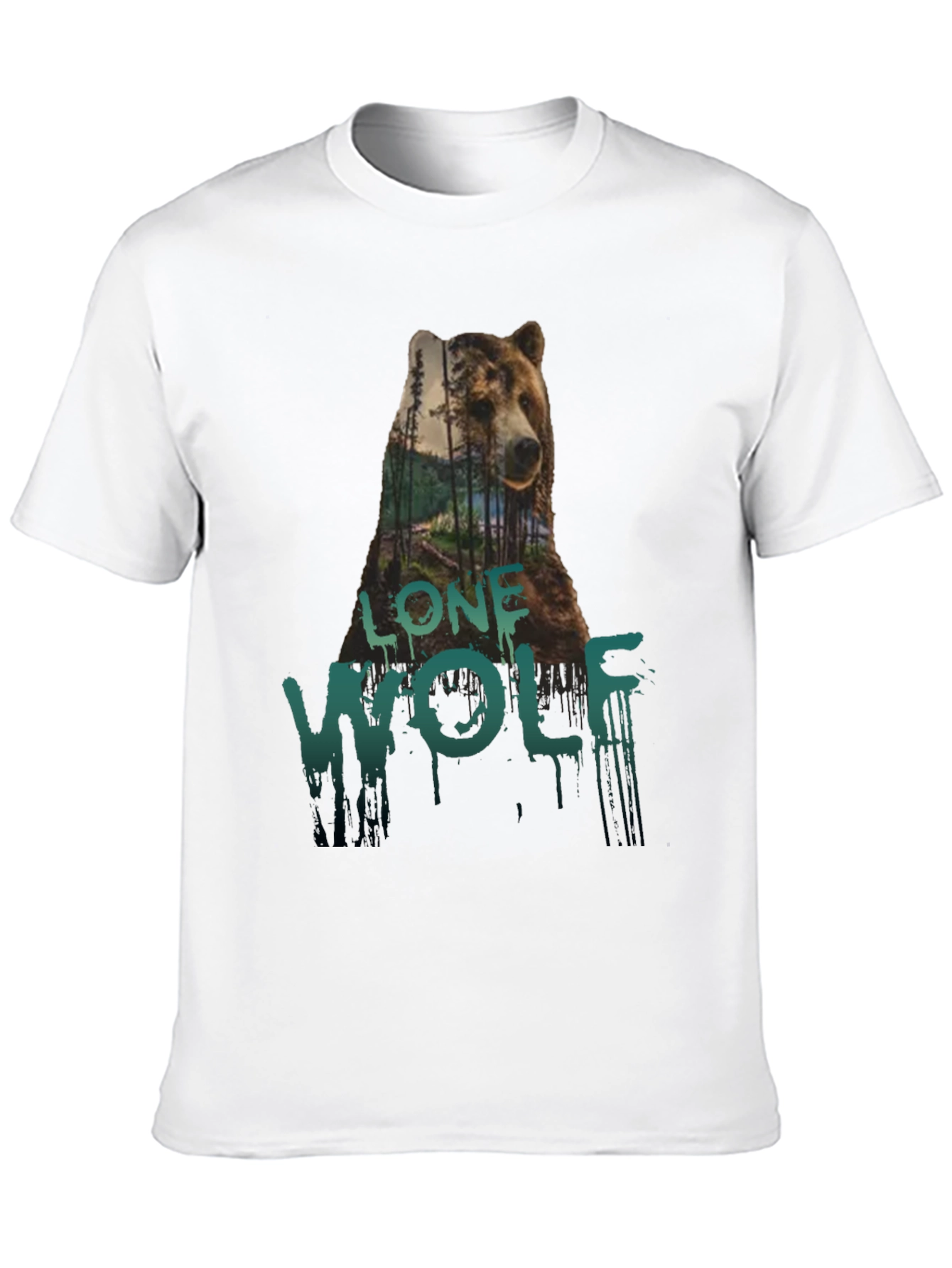 Lone Wolf Bear Graphic Tee - Black Cotton T-Shirt