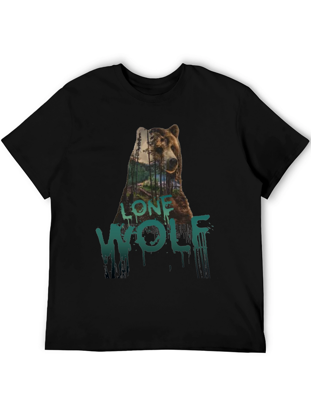 Lone Wolf Bear Graphic Tee - Black Cotton T-Shirt