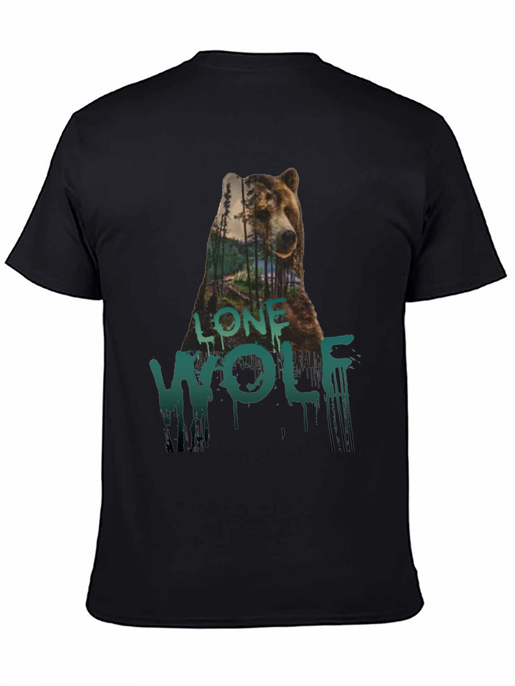 Lone Wolf Bear Graphic Tee - Black Cotton T-Shirt
