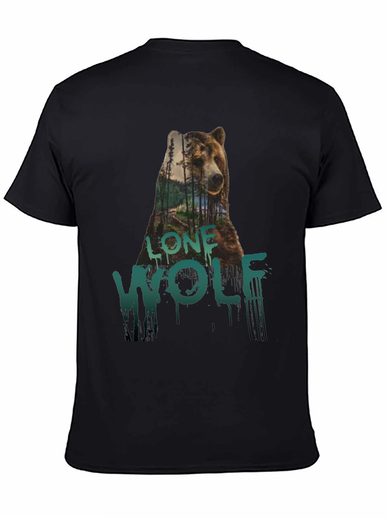 Lone Wolf Bear Graphic Tee - Black Cotton T-Shirt