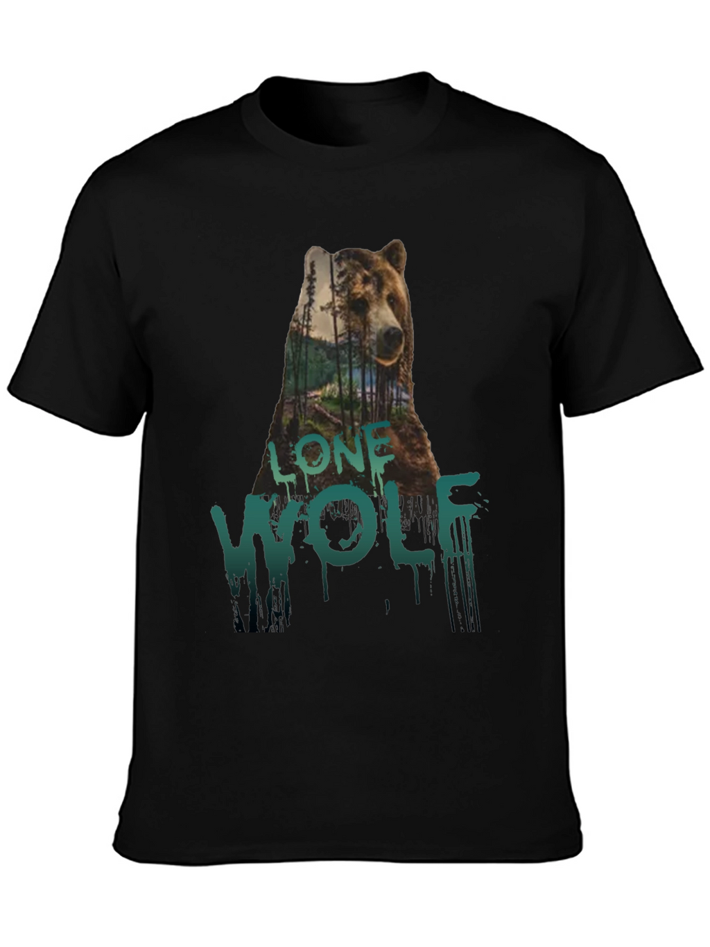 Lone Wolf Bear Graphic Tee - Black Cotton T-Shirt