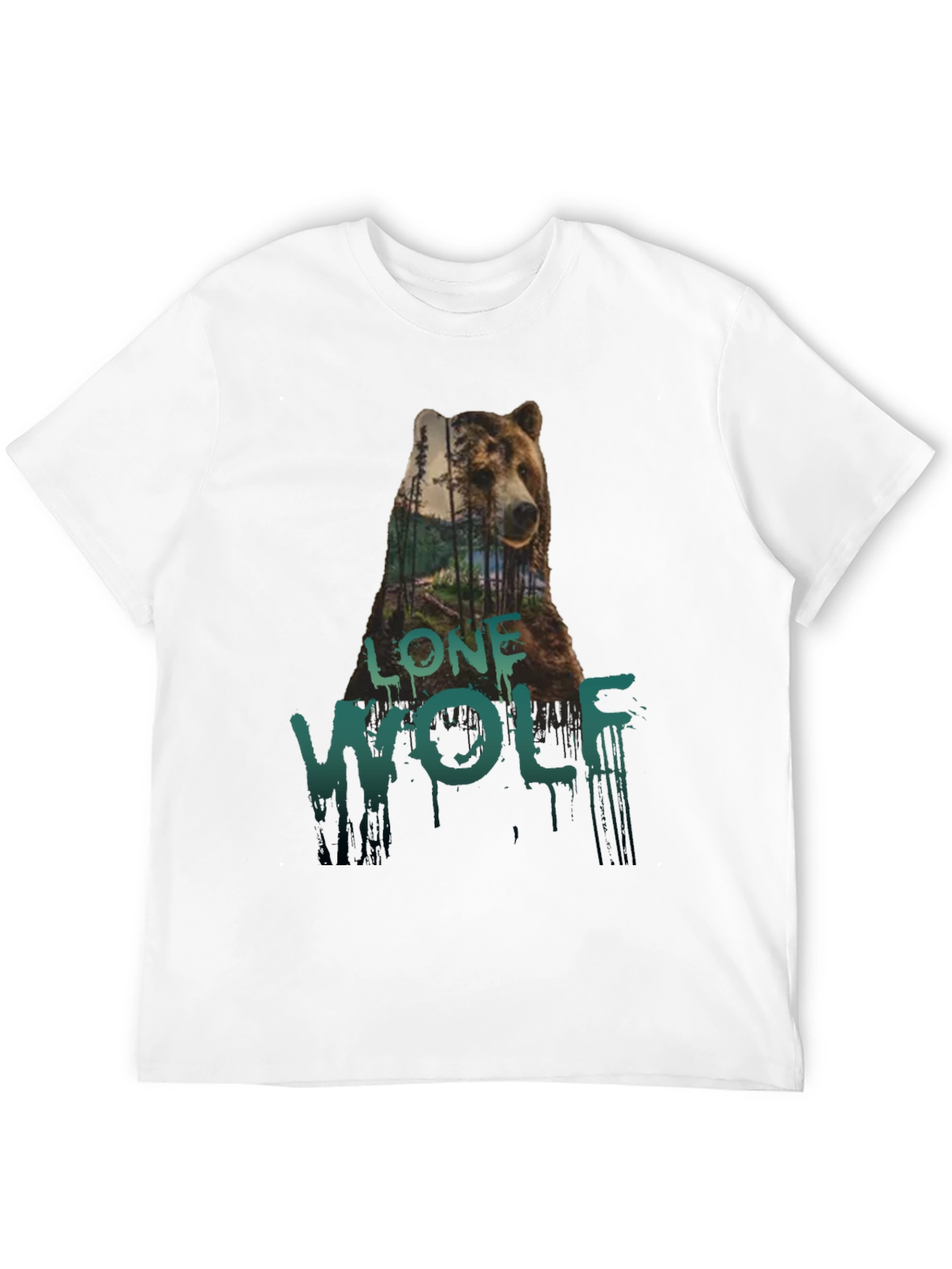Lone Wolf Bear Graphic Tee - Black Cotton T-Shirt