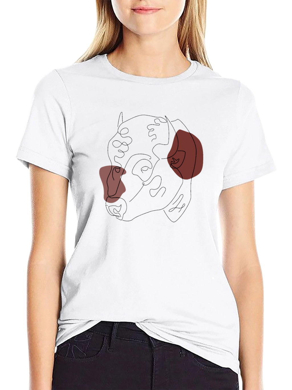 Abstract Bulldog Line Art Black T-Shirt