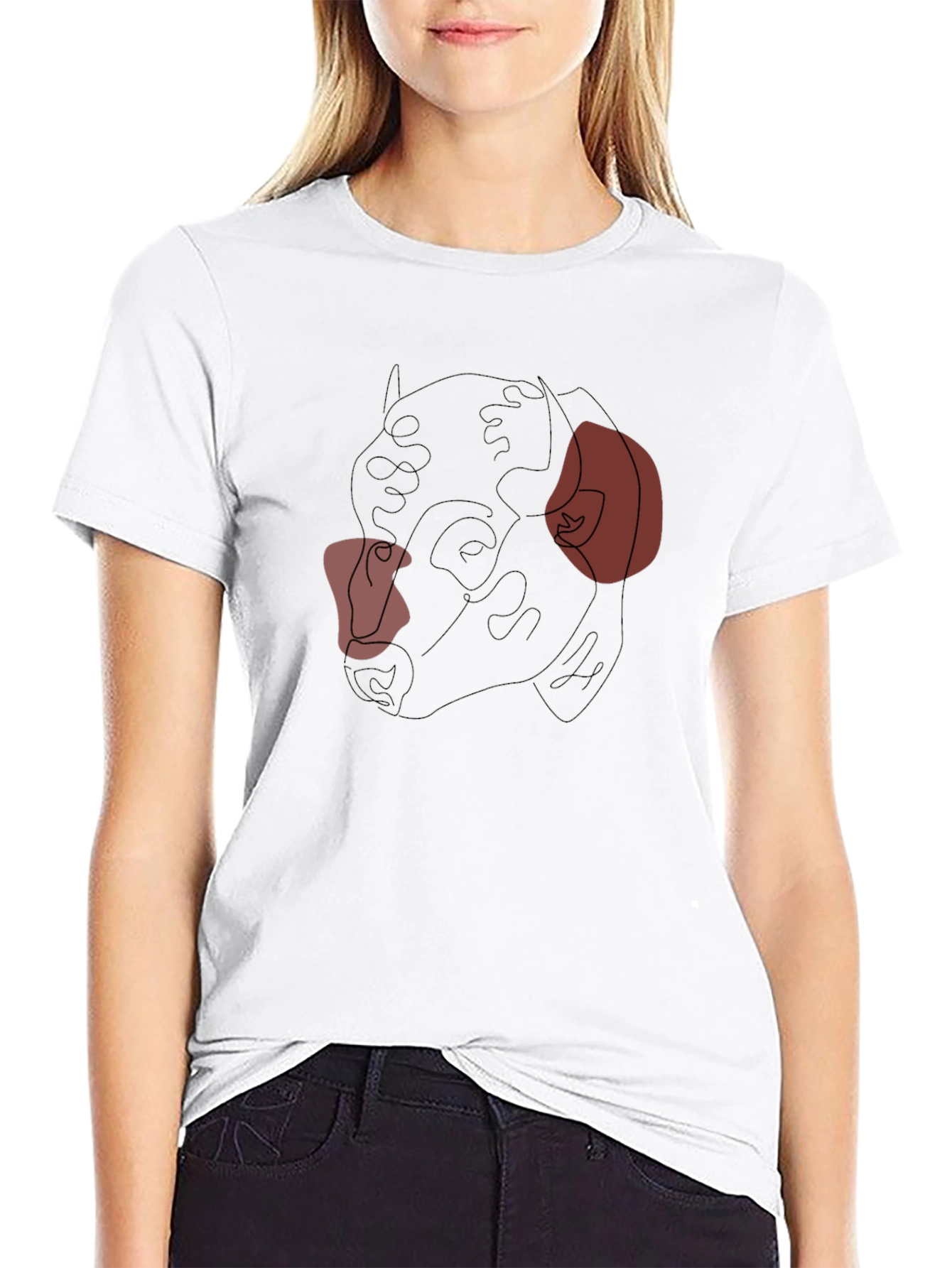Abstract Bulldog Line Art Black T-Shirt