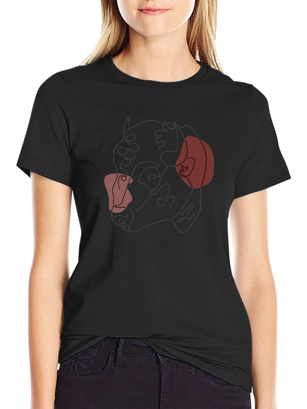Abstract Bulldog Line Art Black T-Shirt