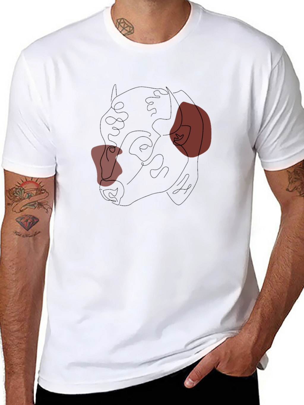 Abstract Bulldog Line Art Black T-Shirt