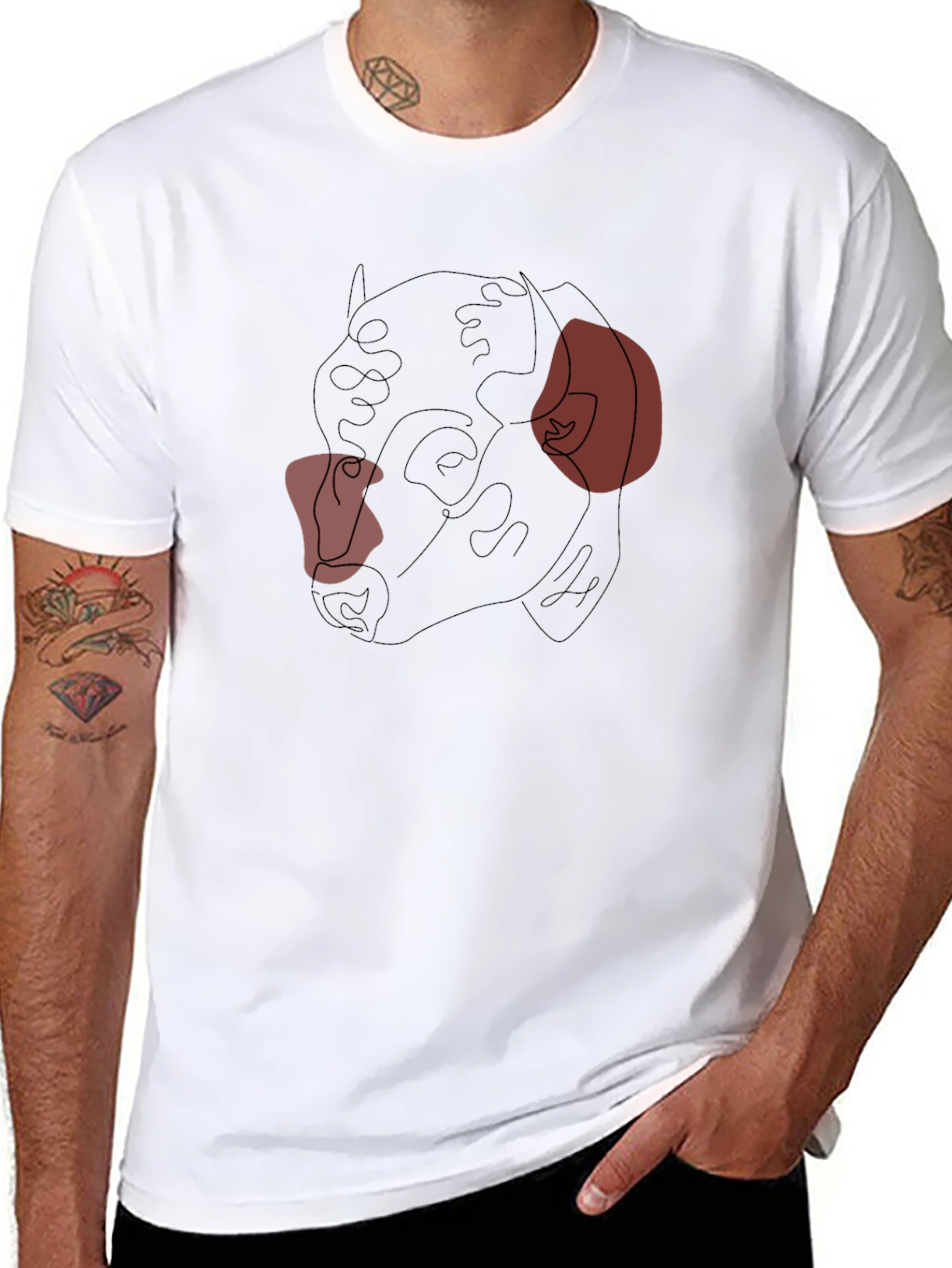 Abstract Bulldog Line Art Black T-Shirt