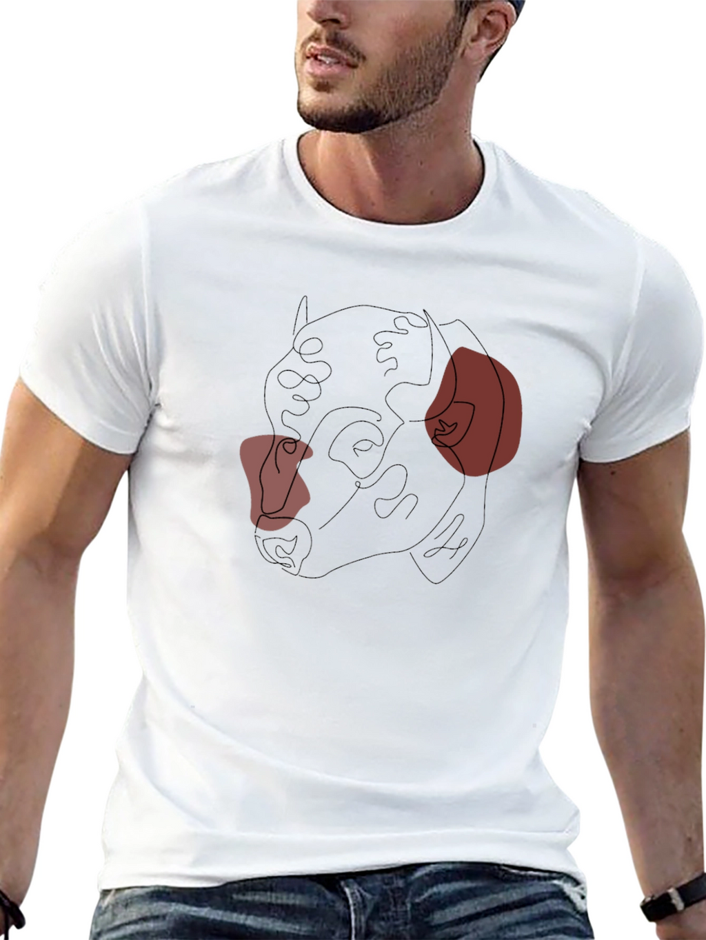 Abstract Bulldog Line Art Black T-Shirt