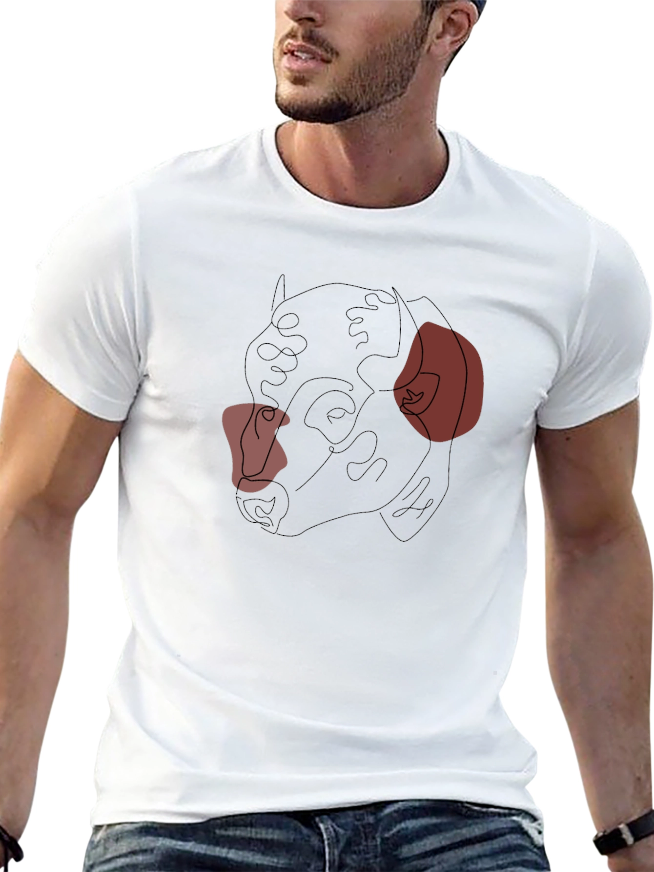 Abstract Bulldog Line Art Black T-Shirt