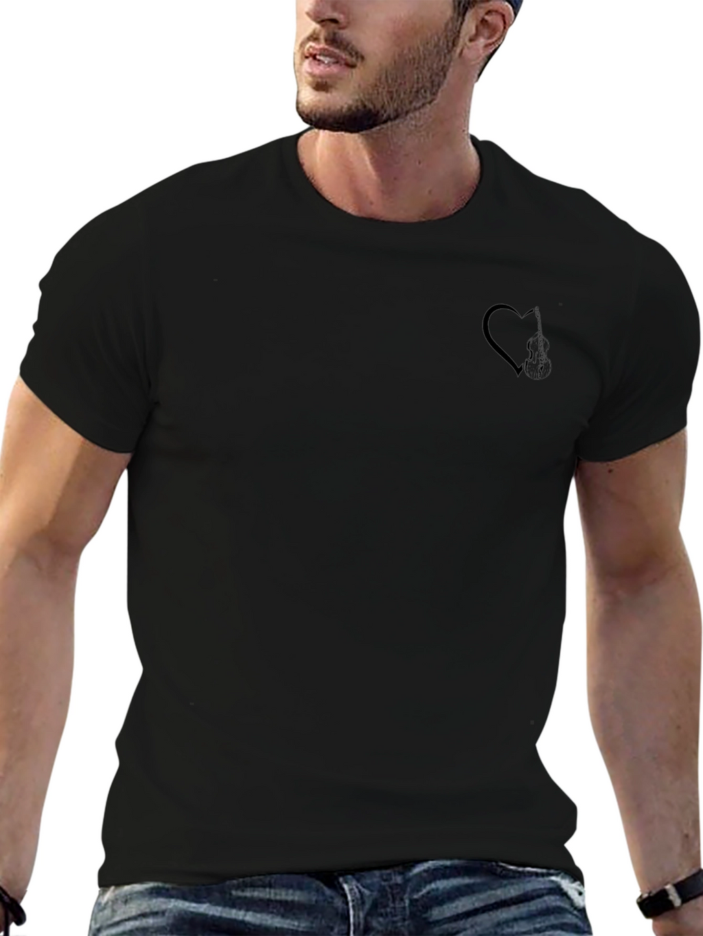 Mens Black T-Shirt with Subtle Heart Graphic