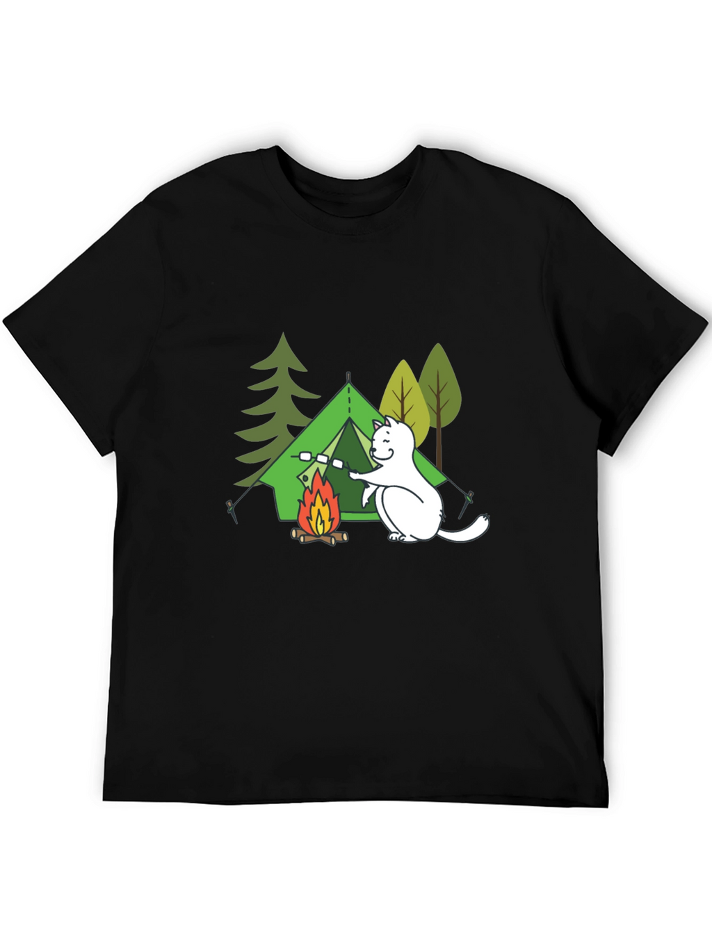 Camping Cat Graphic T-Shirt - Black