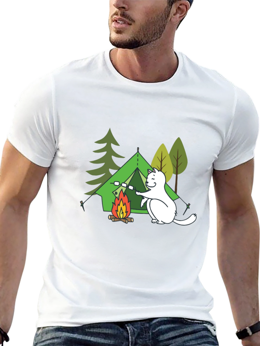 Camping Cat Graphic T-Shirt - Black
