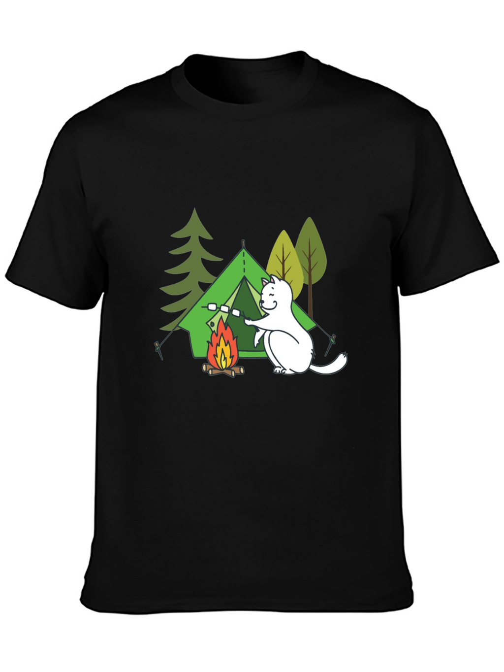 Camping Cat Graphic T-Shirt - Black