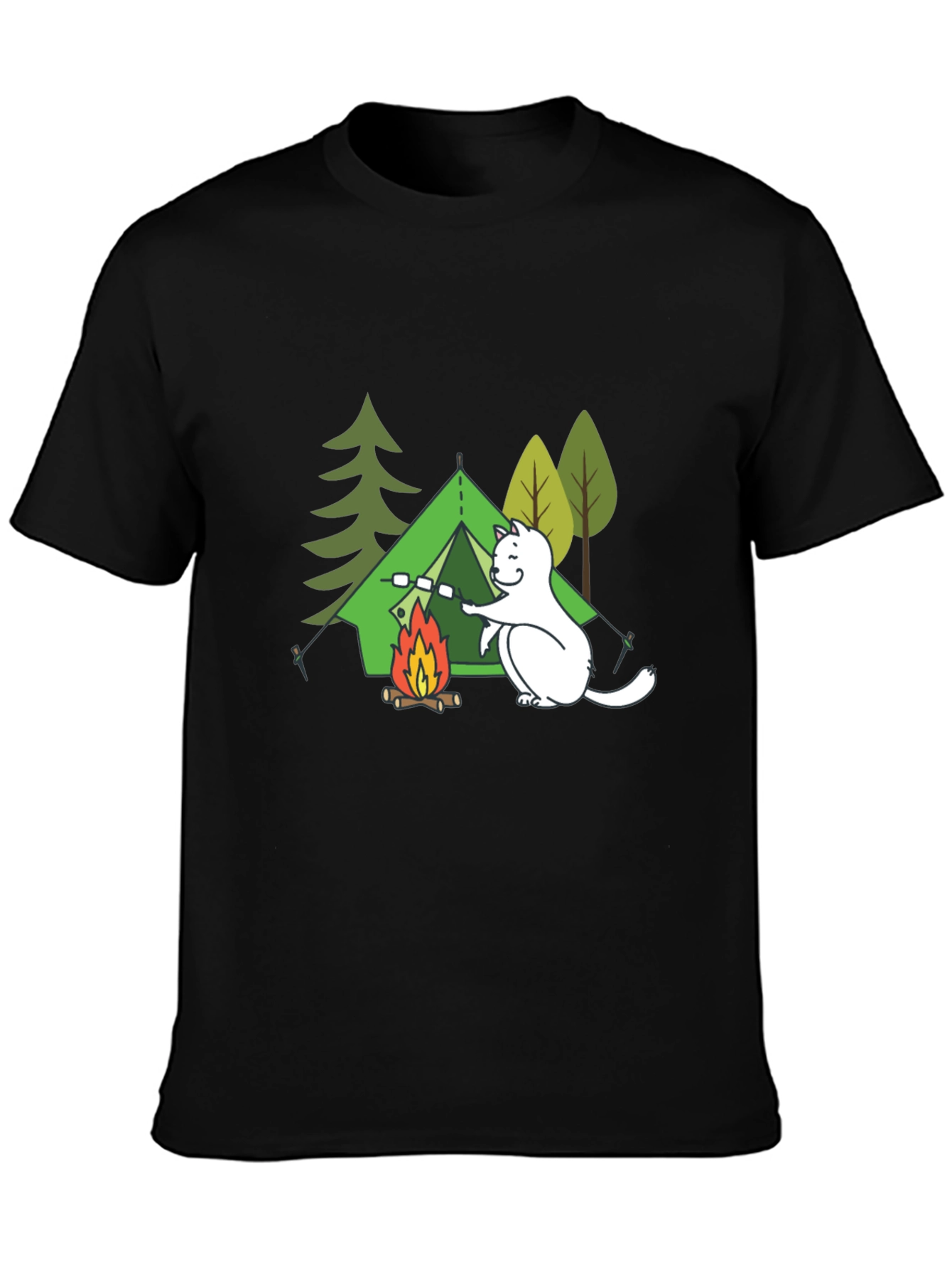 Camping Cat Graphic T-Shirt - Black