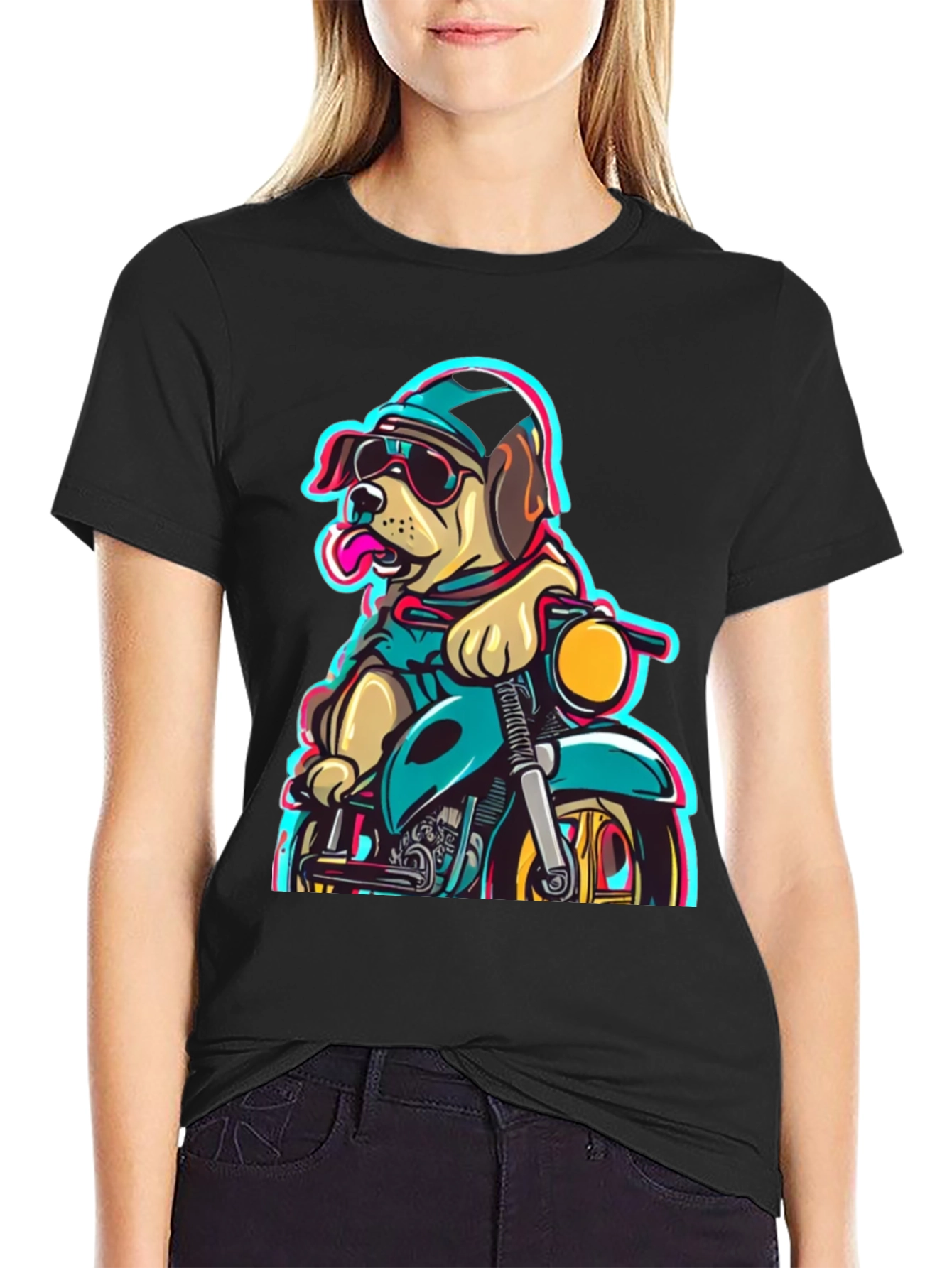 Dog on Motorcycle Graphic Tee - Cool Biker Style