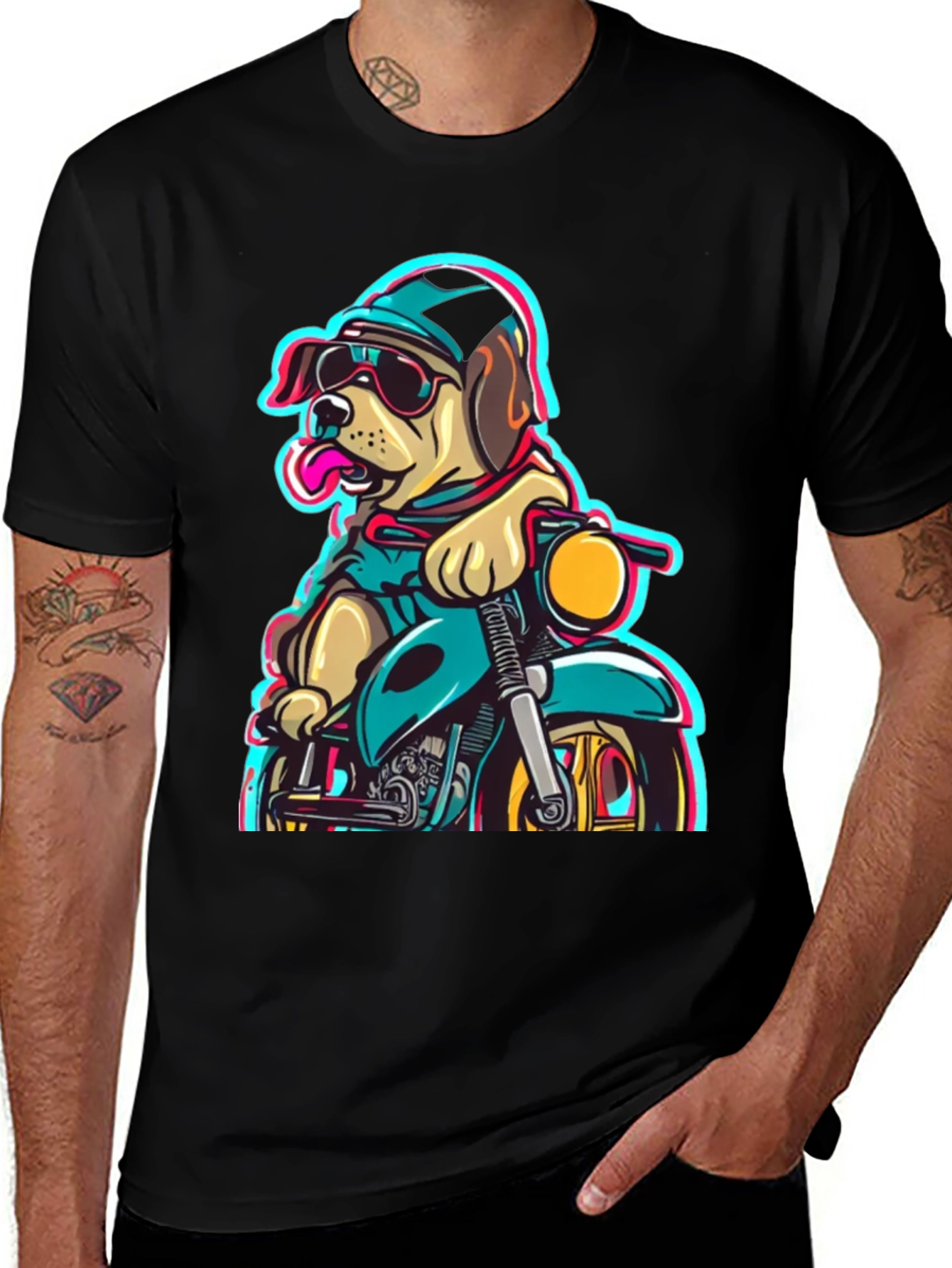 Dog on Motorcycle Graphic Tee - Cool Biker Style