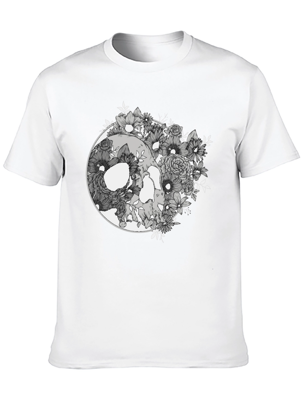 Floral Skull Graphic Tee - Mens Black T-Shirt