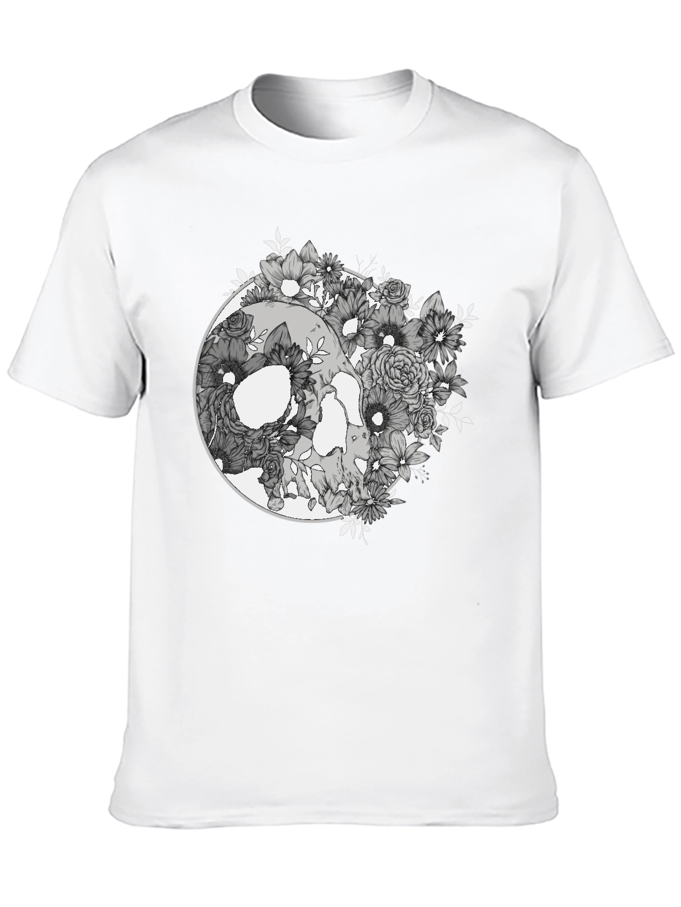 Floral Skull Graphic Tee - Mens Black T-Shirt