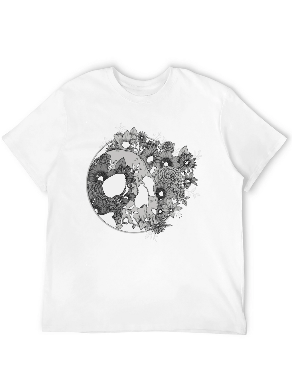 Floral Skull Graphic Tee - Mens Black T-Shirt