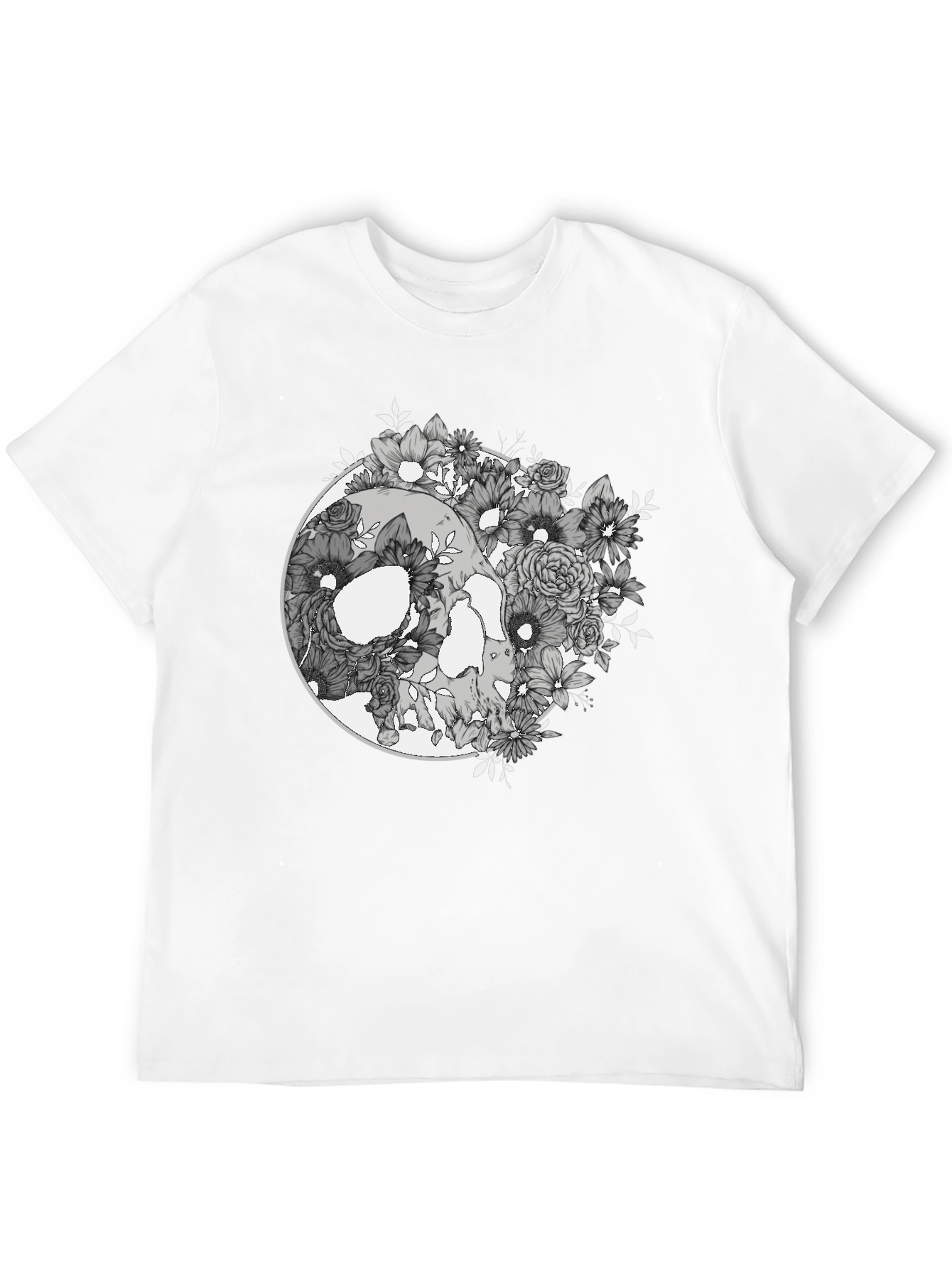 Floral Skull Graphic Tee - Mens Black T-Shirt