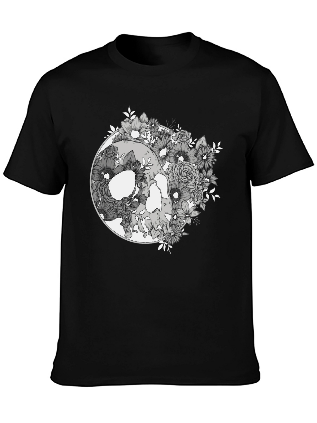 Floral Skull Graphic Tee - Mens Black T-Shirt