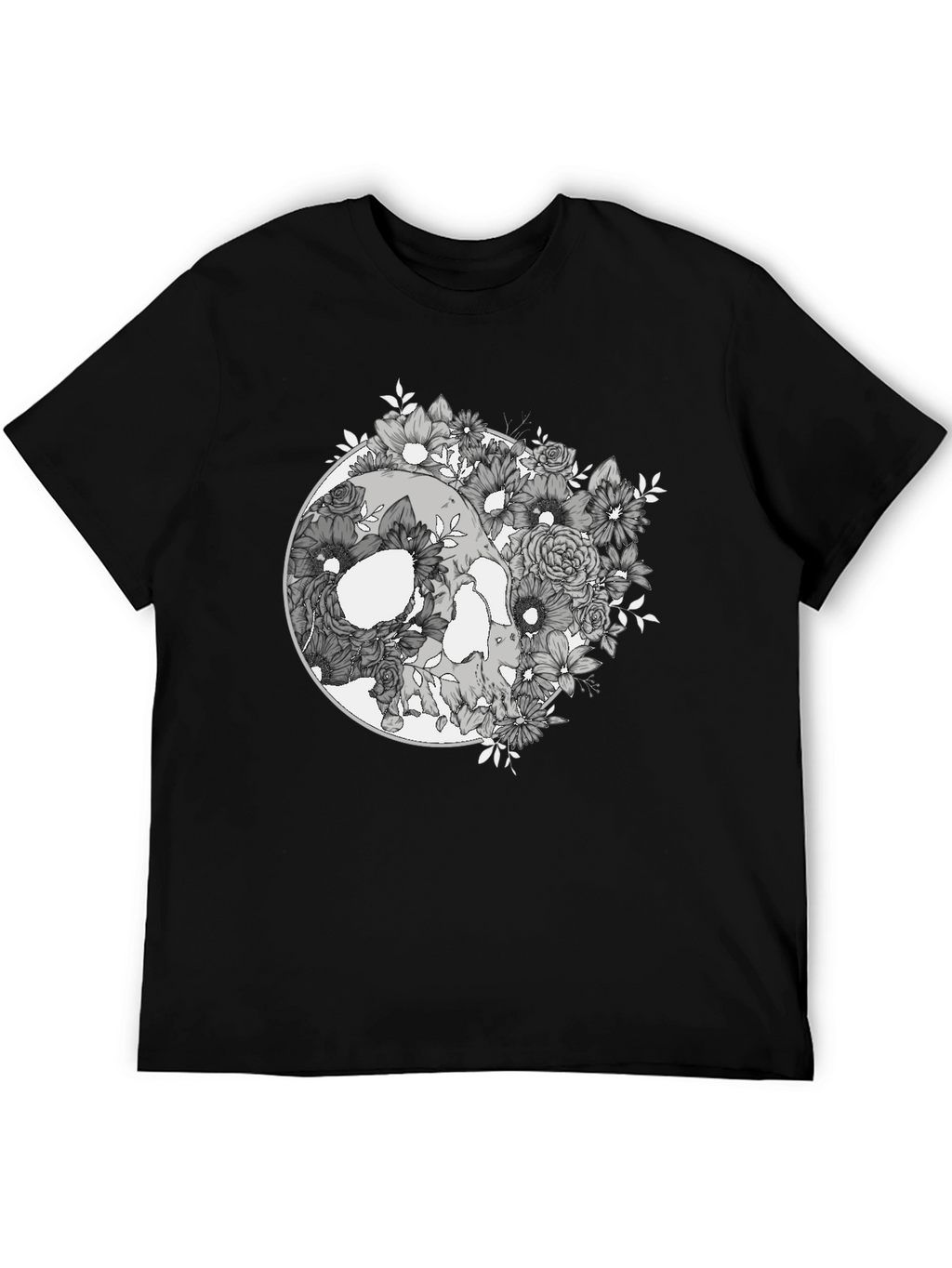 Floral Skull Graphic Tee - Mens Black T-Shirt